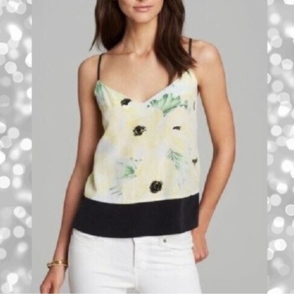 FRENCH Connection Womens Top Camisole  SZ M Yellow Black Flower Spaghetti Straps - Picture 1 of 8
